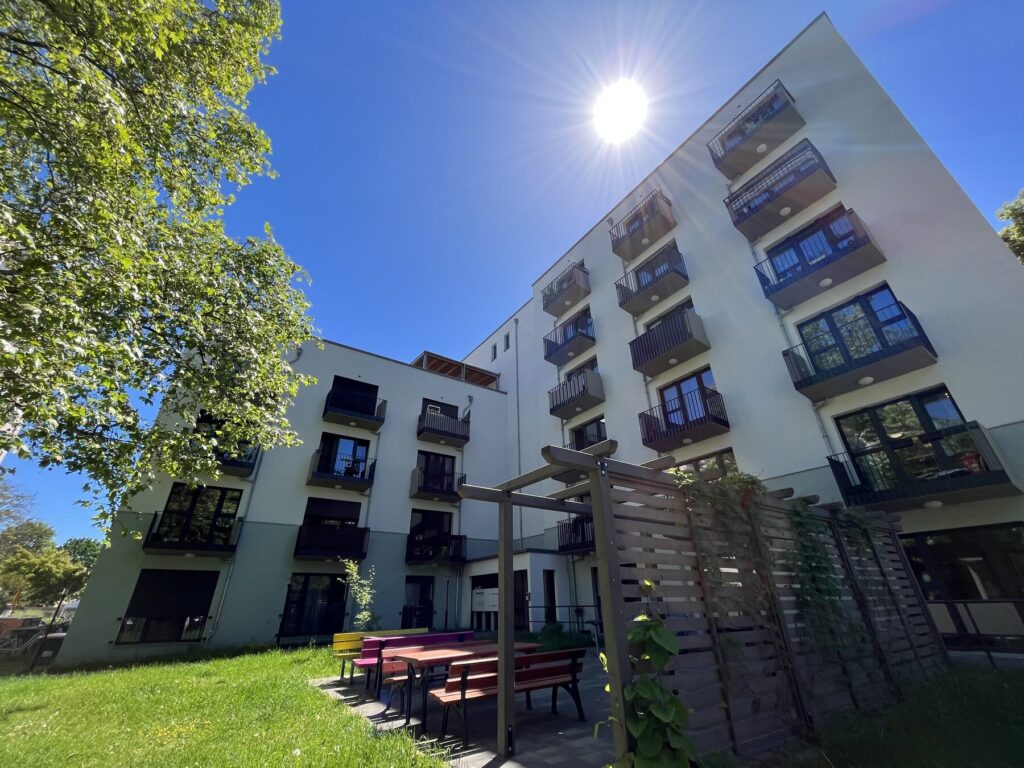 Sunny view of the residential buildings